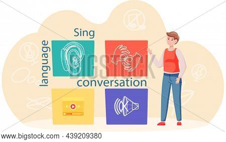 Learning Languages Online With Laptop. Sign Language Conversation Modern Teaching Method. Webinar, S