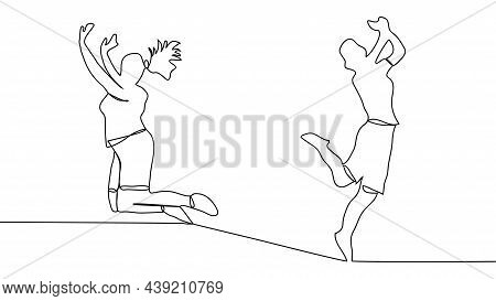 Continuous Line Drawing Of Four Jumping Happy Team Members