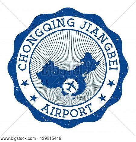 Chongqing Jiangbei Airport Stamp. Airport Of Chongqing Round Logo With Location On China Map Marked