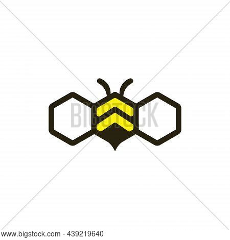 Vector Design. Logo Created From Combination Of Bee With Hexagon Shape Concept.