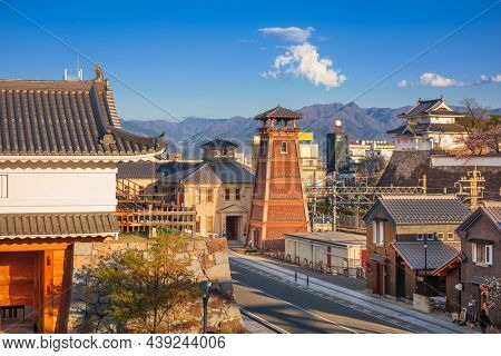 Kofu, Yamashi, Japan downtown city skyline with historic buildings.