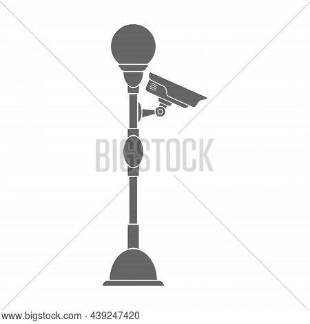 Street Lamp With A Surveillance Camera. Filled Silhouette. Flat Style.