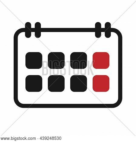 Black Calendar With Days In Flat. Minimalistic Calendar With Weekends