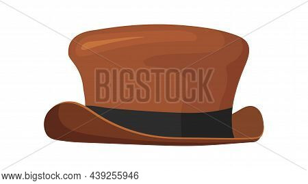 Cartoon Western Hat. Gentlemans Hipster Side Accessory Vector Illustration Isolated On White Backgro