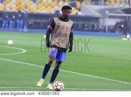 Kyiv, Ukraine - November 2, 2021: Ansu Fati Of Barcelona In Action During Training Session Before Th