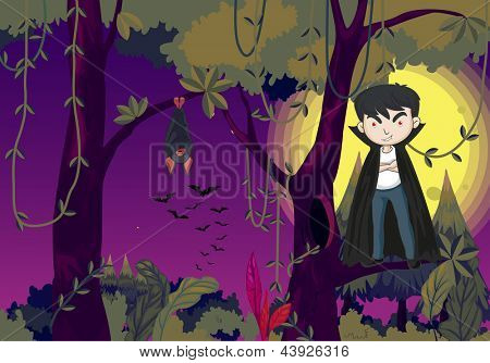 Illustration de la jungle avec un vampire