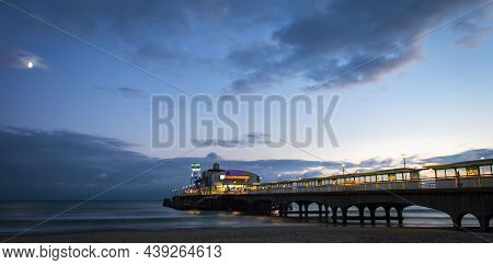 Bournemouth, Uk, Nov, 5th, 2019. Bournemouth Pier Illuminated With Lights During The Sunset.