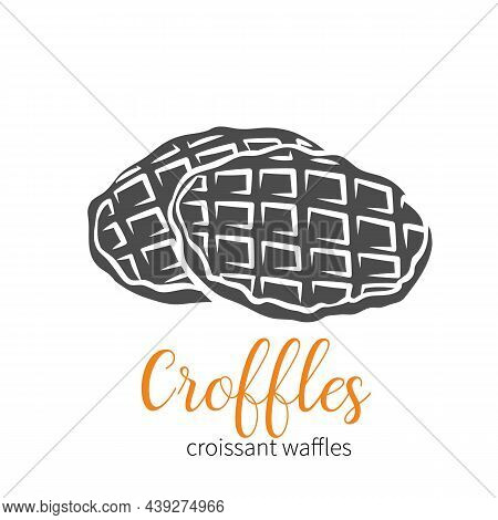 Croffle, Croissant Waffle Korean Pastry. Sweet Dessert, Glyph Vector Illustration.
