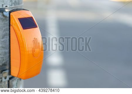 Traffic Light With Yellow Button For Pedestrians.
