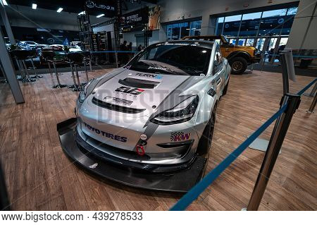 Tesla Model 3 Showcased At The Sema Show.