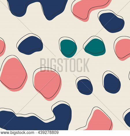 Seamless Abstract Organic Blog Shapes In Various Colors With Offset Outline Surface Pattern Design F