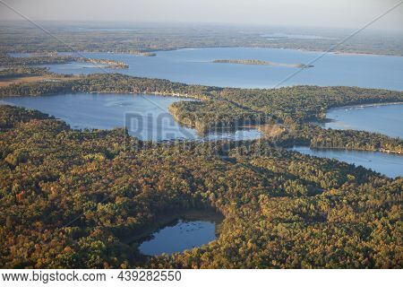 Aerial View Of Lakes And Trees In Autumn Color Near Brainerd Minnesota