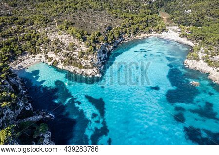 Landscape With Aerial View Of Cala Macarella Beach, Menorca Island, Spain