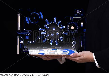 Digital Virus In The Hands Of A Scientist, Microbiologist, Virologist, Research And Development Of A