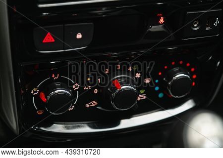 Novosibirsk, Russia - October 30, 2021: Nissan Terrano, Black  Detail With The Air Conditioning Butt