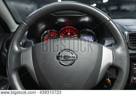 Novosibirsk, Russia - October 30, 2021: Nissan Terrano, Steering Wheel With Logo And Buttons, Speedo