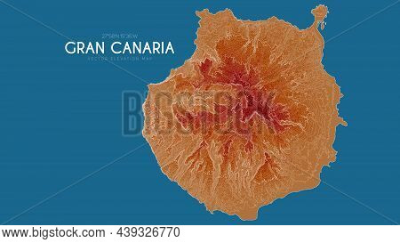 Topographic Map Of Gran Canaria, Canary Islands, Spain. Vector Detailed Elevation Map Of Island. Geo