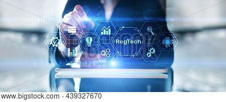 Regtech Regulation And Supervision Technology Concept On Virtual Screen.