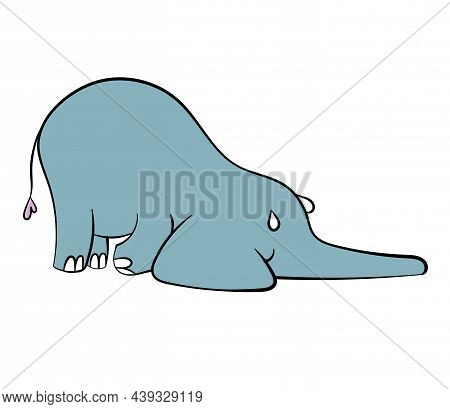 Emotional Sticker With Cute Elefant. Kawaii Style. Cartoon Emoji Sticker With Tired Elefant. Vector 