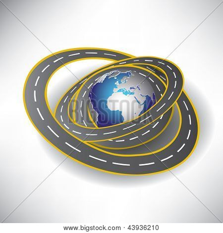 3D kula ziemska i drogi wokół niego. Ilustracja wektorowa