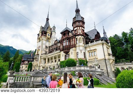 Sinaia, Romania - 3 July 2021: Beautiful Neo-renaissance Building Of Peles Castle (castelul Peles) N