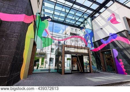 Bucharest, Romania - 6 May 2021: Main Entry To Diverta Bookstore On Lipscani Street (strada Lipscani