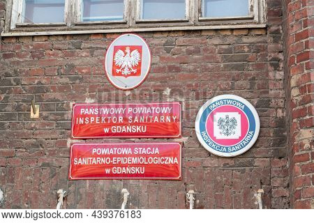 Gdansk, Poland - July 31, 2021: Polish State Sanitary Inspection (polish: Panstwowa Inspekcja Sanita
