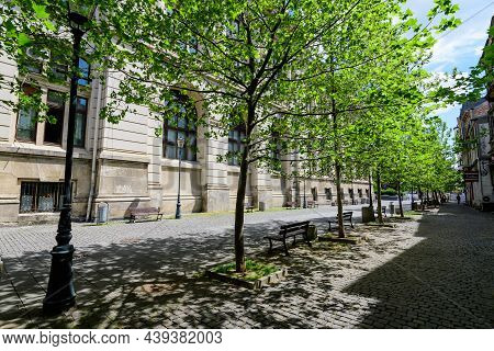 Bucharest, Romania - 6 May 2021: Old Buildings With Bars And Restaurants On French Street  (strada F