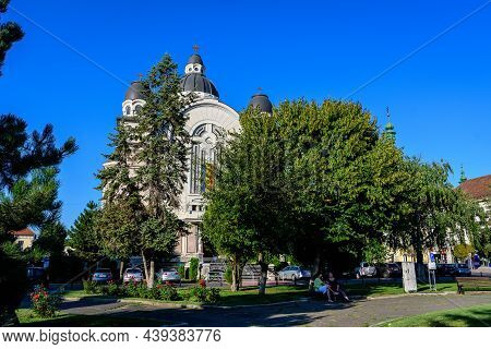 Targu Mures, Romania - 11 August 2021: Ascension Cathedral (catedrala Inaltarea Domnului) In The Cen