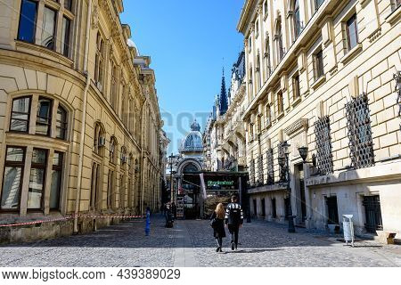 Bucharest, Romania - 5 June 2021: Old Buildings In The Historical Center In A Sunny Summer Day