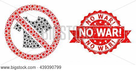 Vector Mosaic Forbidden T-shirt Clothes Of Sars Virus, And No War Dirty Ribbon Stamp. Virus Elements