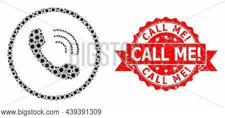 Vector Mosaic Telephone Call Of Flu Virus, And Call Me Rubber Ribbon Seal Print. Virus Items Inside 