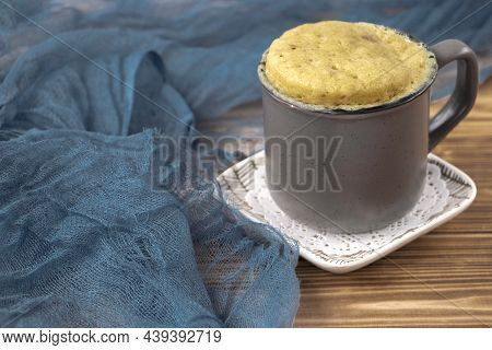 Vanilla Mugcake Is Microwaved. Homemade Cupcake In A Coffee Mug.