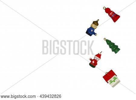 Christmas Or New Year Wooden Decoration Flat Lay, Eco Friendly Toys And Zero Waste Concept, Miniatur