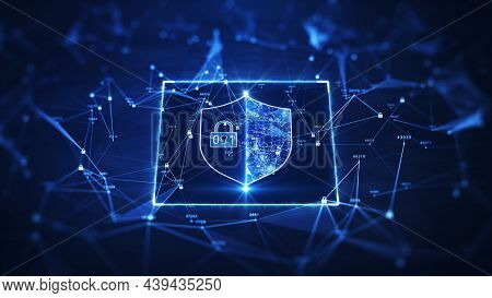 Data Protection Background Is A Concept In Cybersecurity And Privacy Technology. There Is A Shield I