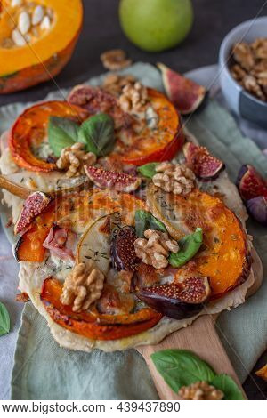 Home Made Autumn Pizza With Pumpkin And Figs