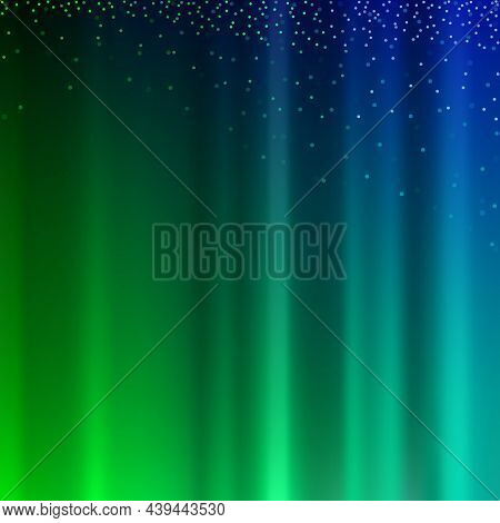 Abstract Aurora Borealis Background With Light Rays And Glittering Dots - Colorful Illustration, Vec