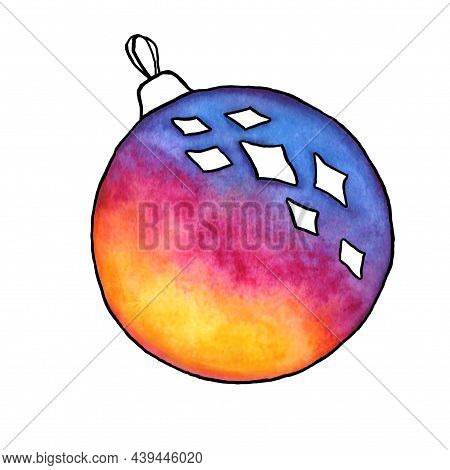 Hand draw bright colorful watercolor christmas ball