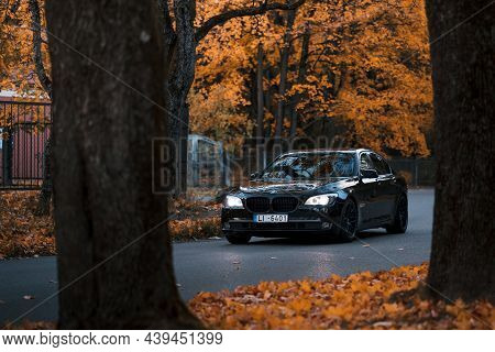 Riga, Latvia-october 6, 2021: Bmw 7 Series Sedan 730 In The City Street During The Beautiful Autumn 