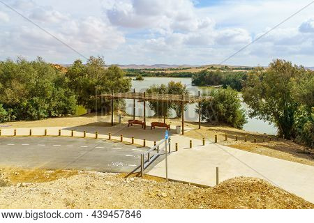 View Of The Landscape Of Yeruham Lake Park, The Negev Desert, Southern Israel
