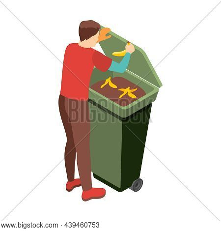 Social Inequality And Poor People Problem Isometric Composition With Poor Person Opening Lid Of Garb