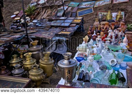 Kropyvnytskyi, Ukraine - September 29, 2021: Antique Flea Market. Selling And Buying Antiques Items 