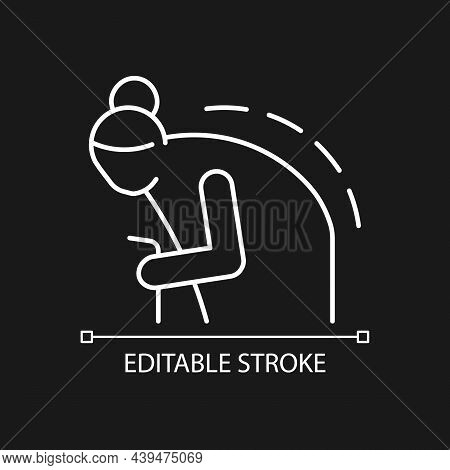 Kyphosis White Linear Icon For Dark Theme. Roundback. Elderly Person With Back Problem. Spine Curve.