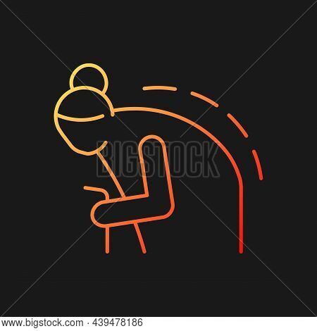Kyphosis Gradient Vector Icon For Dark Theme. Roundback. Elderly Person With Back Problem. Spine Cur