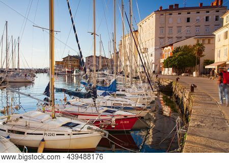 Piran, Slovenia - August 23 ,2016: Evening In The Marina In Piran.the Beautiful Port Of Piran Is Clo