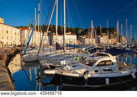 Piran, Slovenia - August 23 ,2016: Evening In The Marina In Piran.the Beautiful Port Of Piran Is Clo
