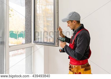 Windows Installation Workers, Worker Window In A Building