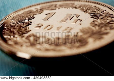 One Swiss Franc Coin Close-up. Catchy Illustration About The Economy, Business, Money And Finance Of