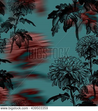 Elegant Floral Seamless Pattern With Closeup Chrysanthemum Flowers And Defocused Effect Isolated On 