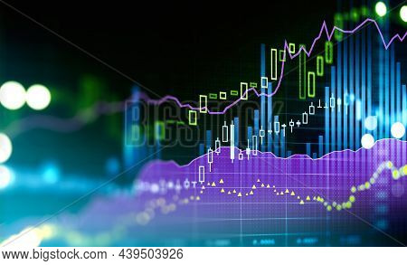 Financial Chart And Rising Graph With Lines And Numbers And Bar Diagrams That Illustrate Stock Marke
